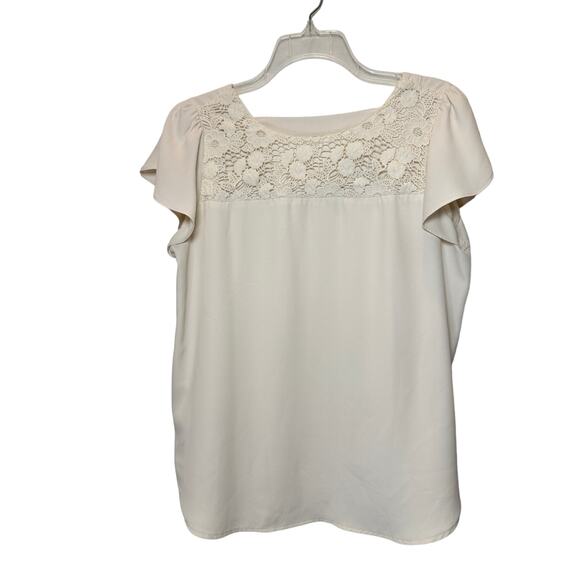 LOFT Lace Yoke Flutter Sleeve Blouse - Feminine Ivory Top - Picture 1 of 4